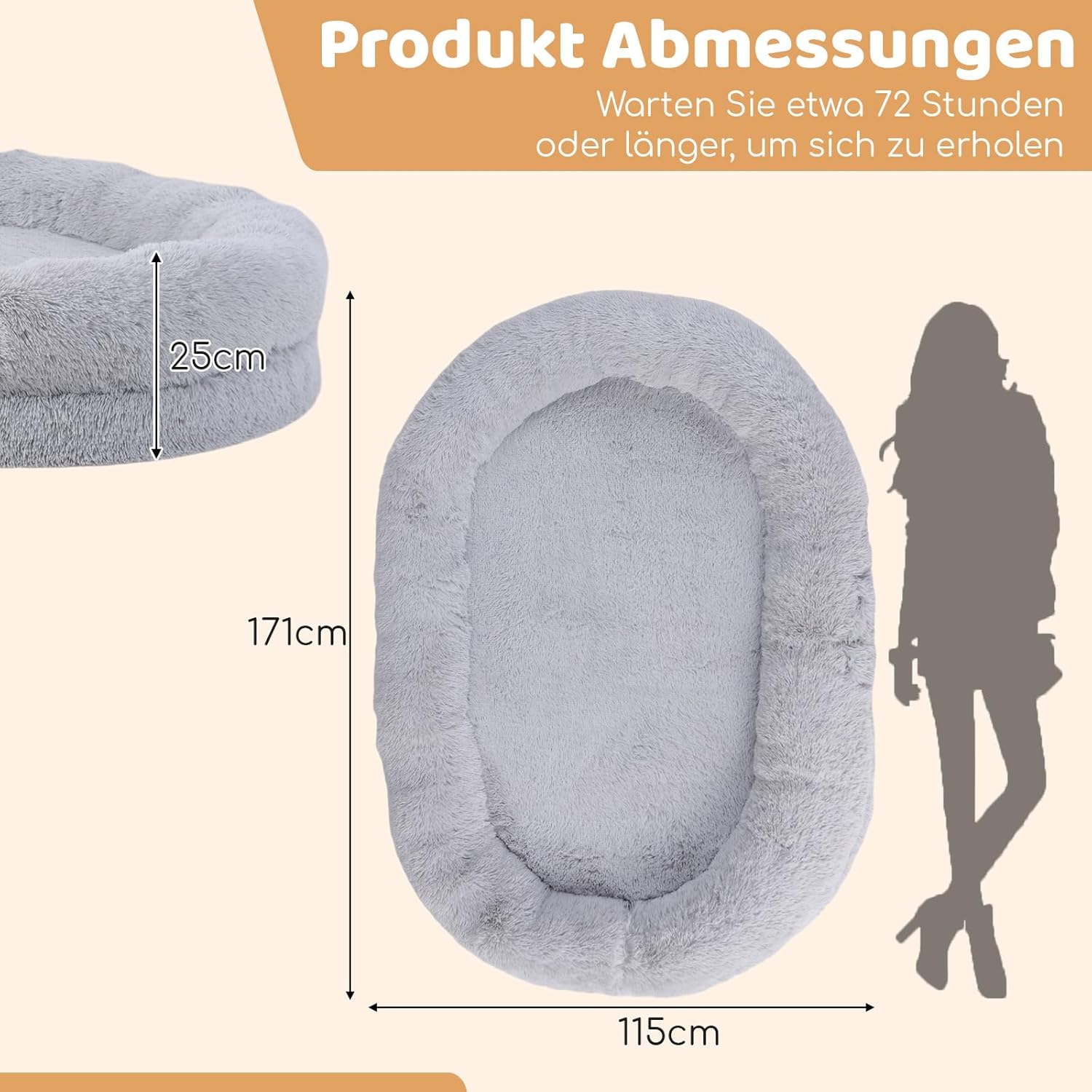 Hundebett flauschig 171x115cm mit Kissen & Decke für Menschen
